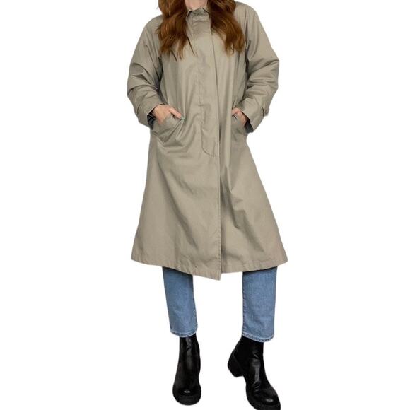 Vintage 90s Dry Dock Neutral Tan Oversized Size 10 Longline Raincoat/Trench Coat - Picture 1 of 15